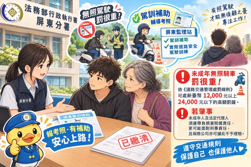 無照駕駛遭裁罰，屏東分署報「好康」化解憂慮，慈母霸氣繳清！