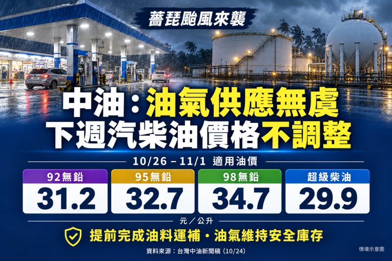 薔琵颱風來襲 中油：油氣供應無虞、下週油價維持不調整